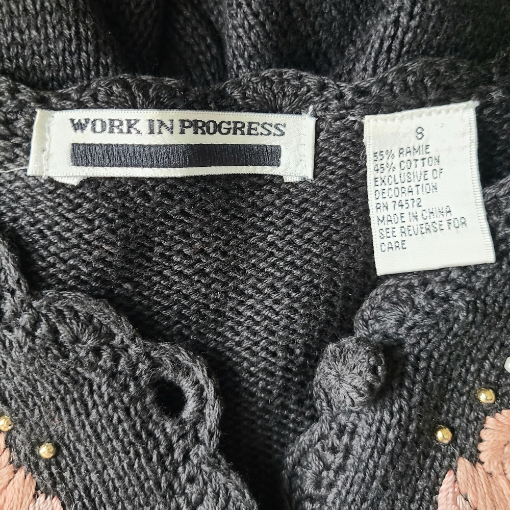 Work In Progress Embroidered Pearl Beaded Vintage Grandma Cardigan Sweater - Picture 12 of 12